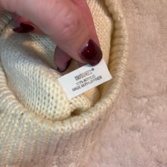 Vintage 90s Isotoner Knit Tam Beret Hat Cream 100% Acrylic - Picture 4 of 6